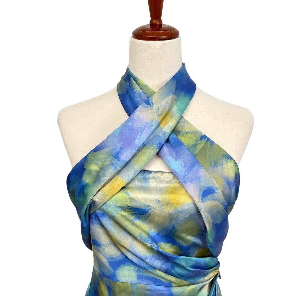 Belle Badgley Mischka Lexi Halter Twist Front Wrap Mini Dress Women’s 10 Blue - Picture 4 of 10